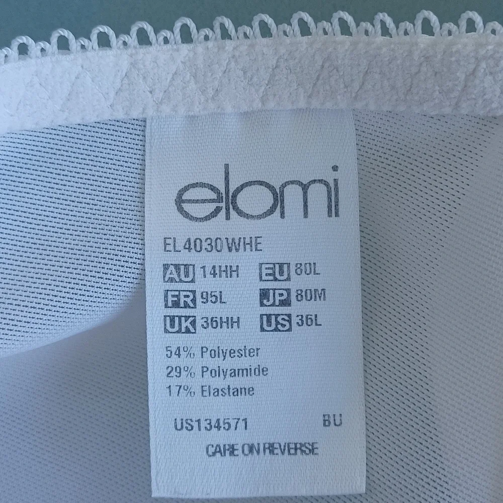 Elomi Cate EL4030WHE Full Cup Support Bra White Underwire US 36L‎